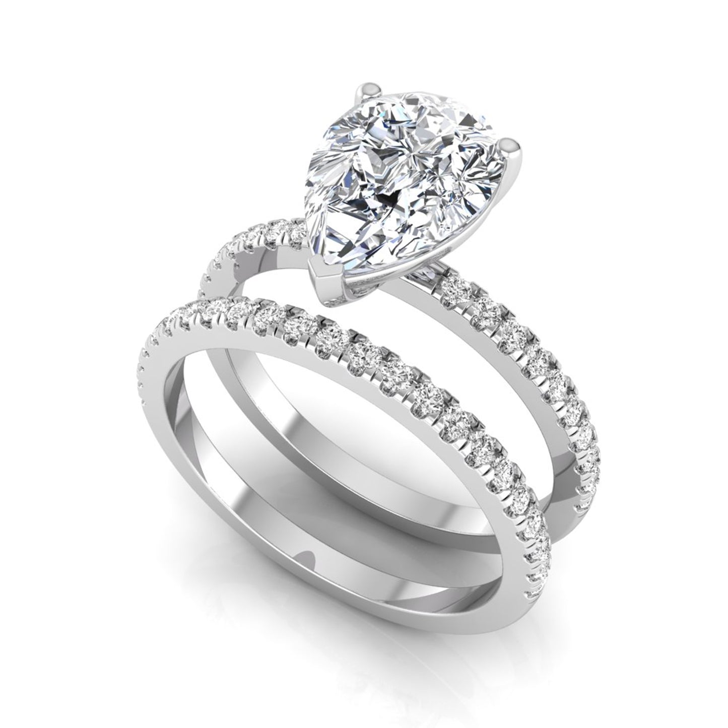 Pear Cut Lab Grown Diamond Bridal Ring Set with Eternity Band