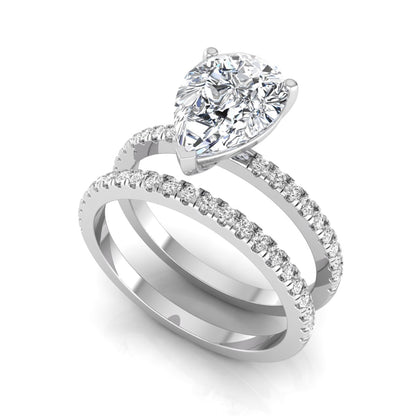 Pear Cut Lab Grown Diamond Bridal Ring Set with Eternity Band