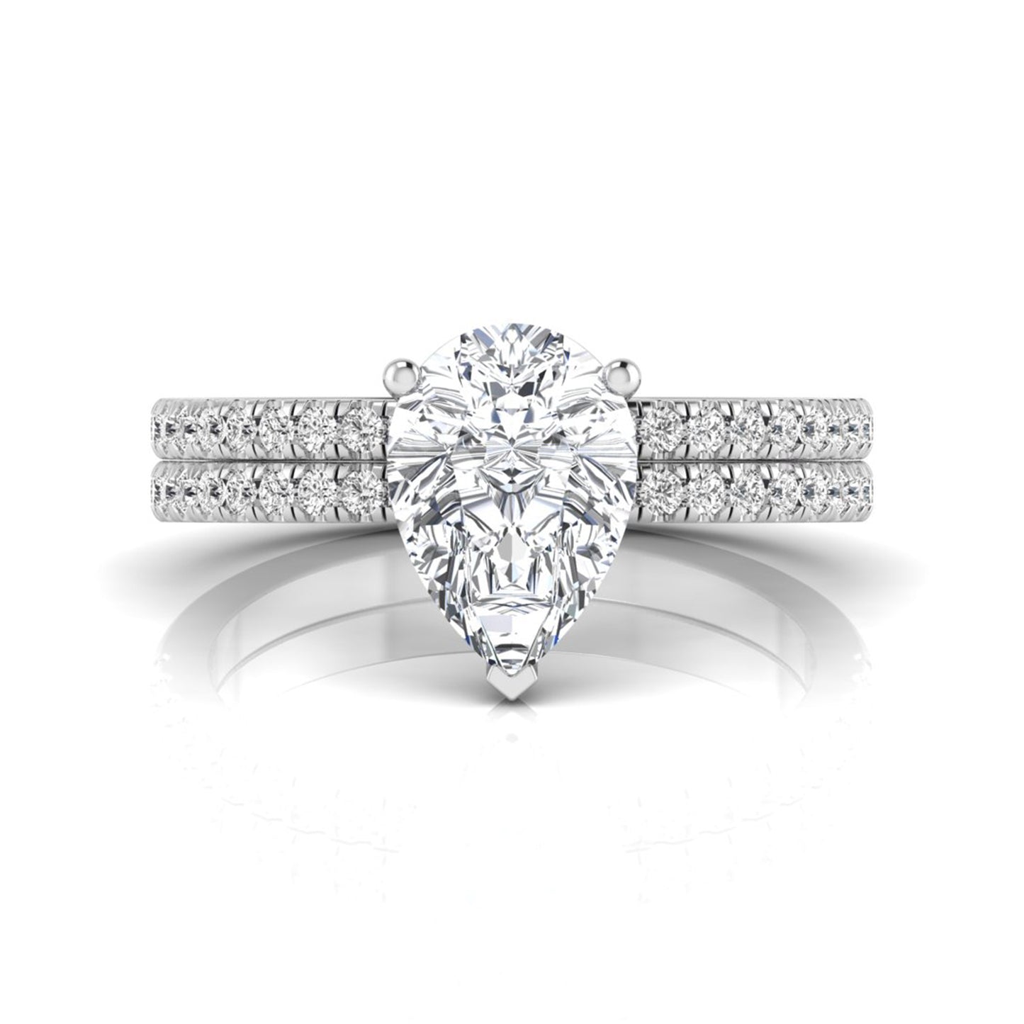Pear Cut Lab Grown Diamond Bridal Ring Set with Eternity Band