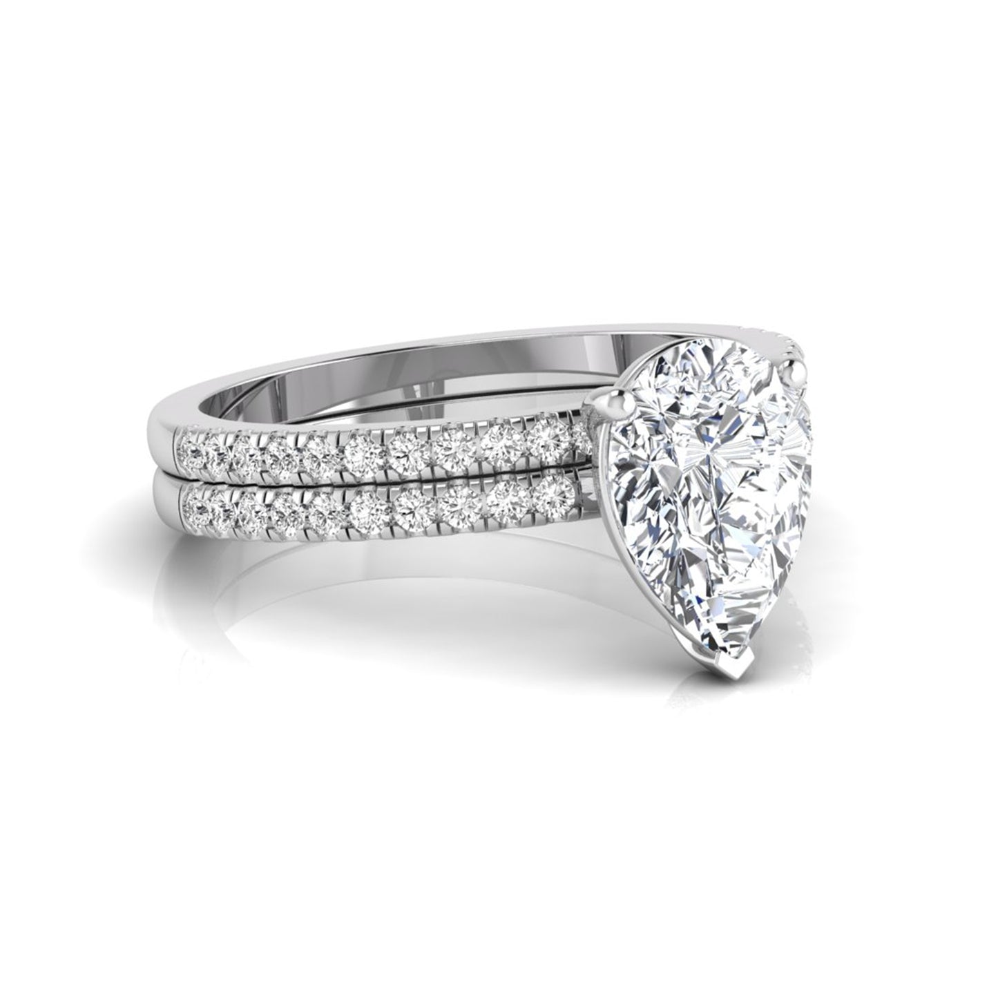 Pear Cut Lab Grown Diamond Bridal Ring Set with Eternity Band