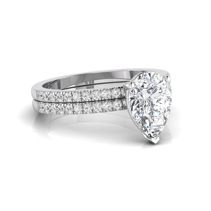 Pear Cut Lab Grown Diamond Bridal Ring Set with Eternity Band