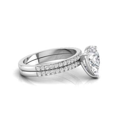 Pear Cut Lab Grown Diamond Bridal Ring Set with Eternity Band