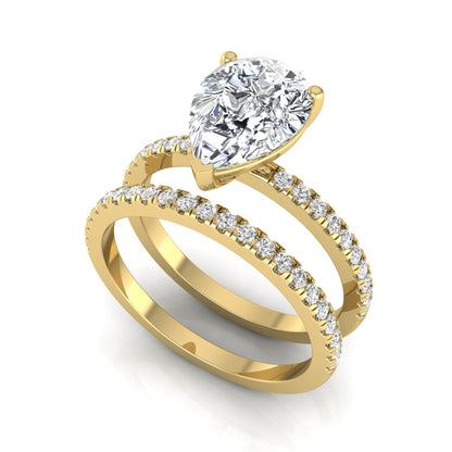 Pear Cut Lab Grown Diamond Bridal Ring Set with Eternity Band