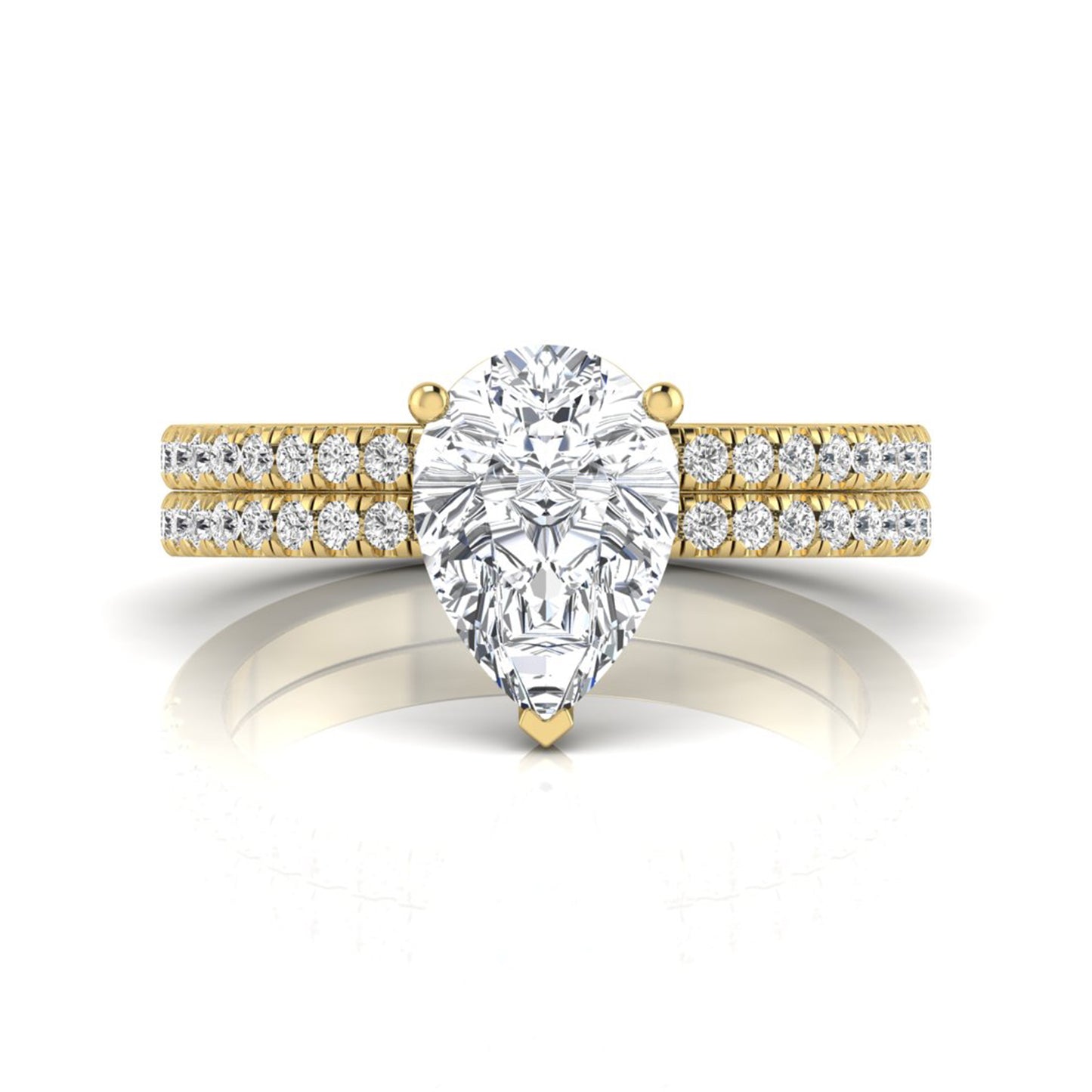 Pear Cut Lab Grown Diamond Bridal Ring Set with Eternity Band