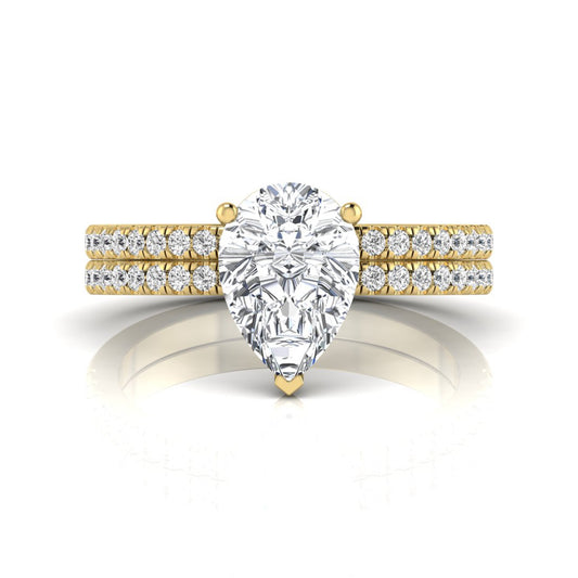Pear Cut Lab Grown Diamond Bridal Ring Set with Eternity Band