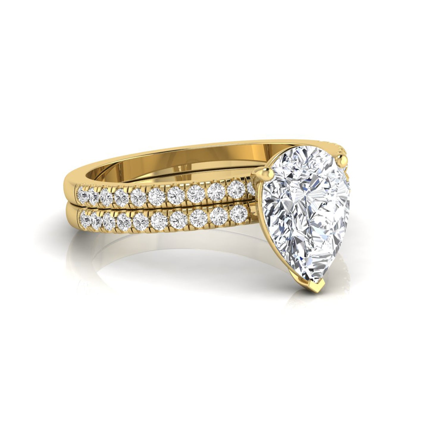 Pear Cut Lab Grown Diamond Bridal Ring Set with Eternity Band