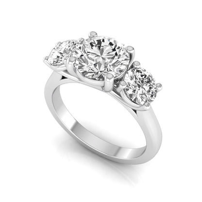 Round Cut Lab Grown Diamond Three Stone Engagement Ring
