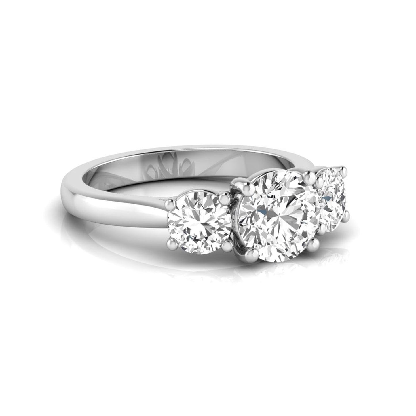 Round Cut Lab Grown Diamond Three Stone Engagement Ring