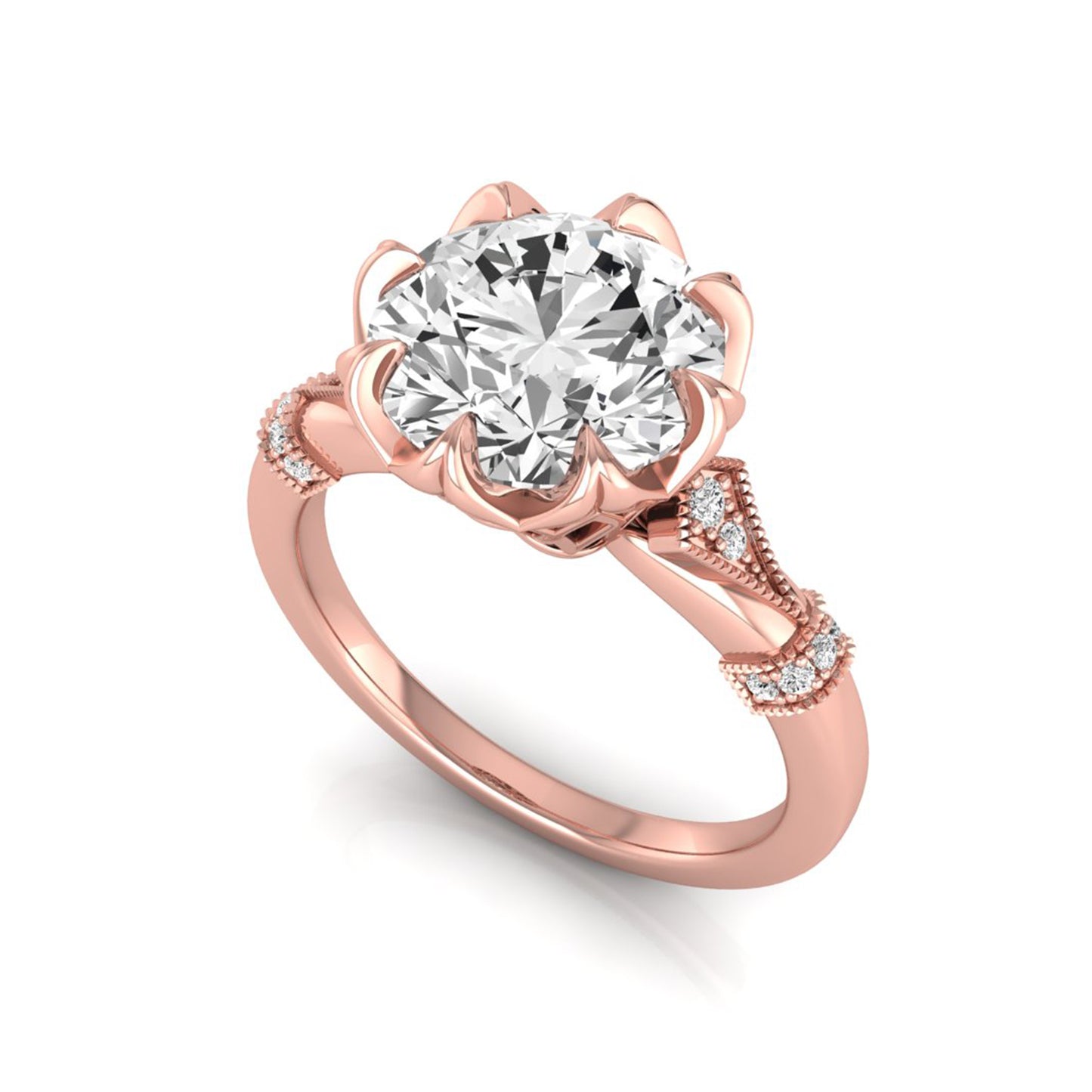 Floral Inspired Round Cut Lab Grown Diamond Engagement Ring