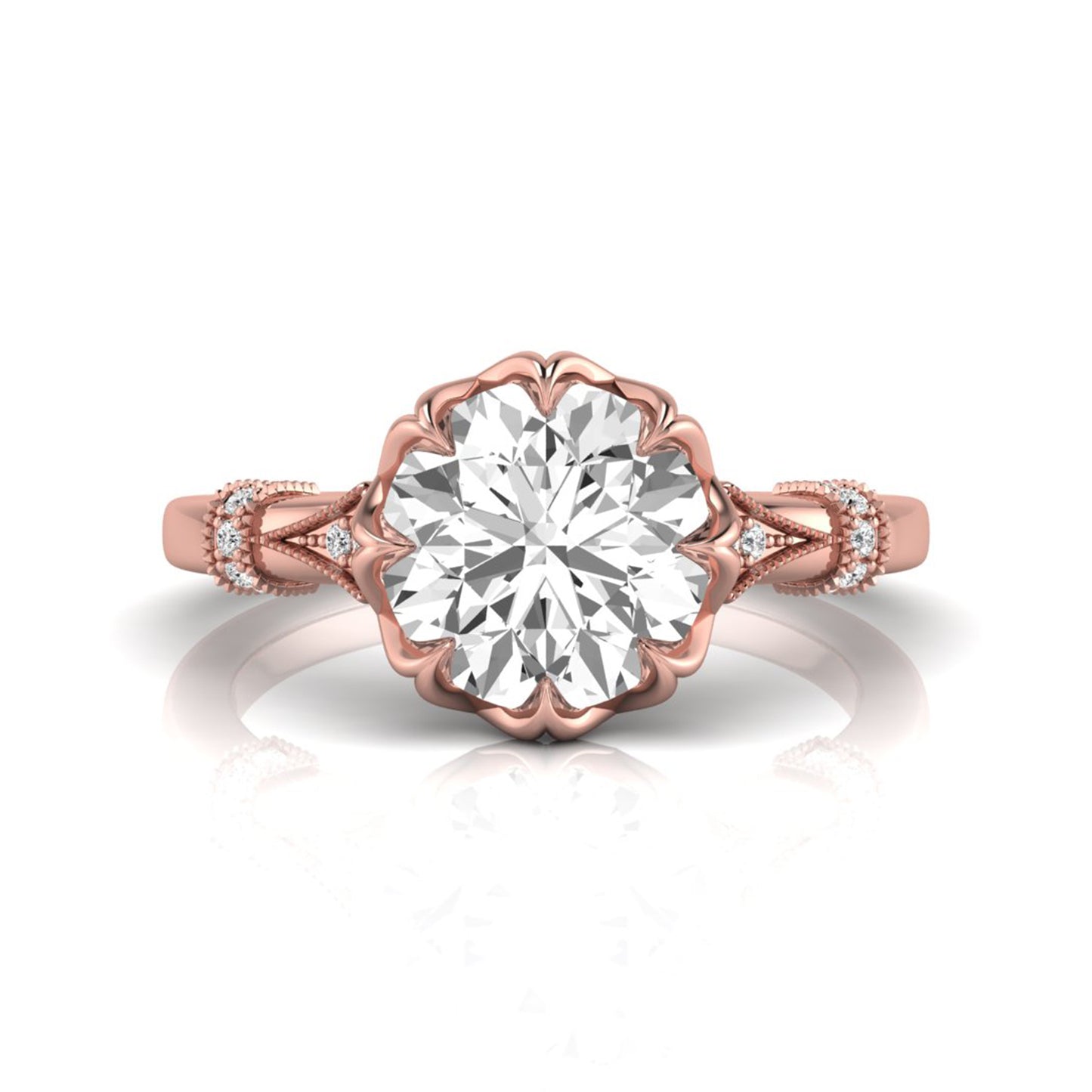 Floral Inspired Round Cut Lab Grown Diamond Engagement Ring