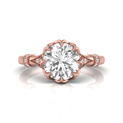Floral Inspired Round Cut Lab Grown Diamond Engagement Ring