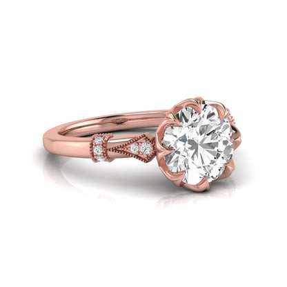 Floral Inspired Round Cut Lab Grown Diamond Engagement Ring