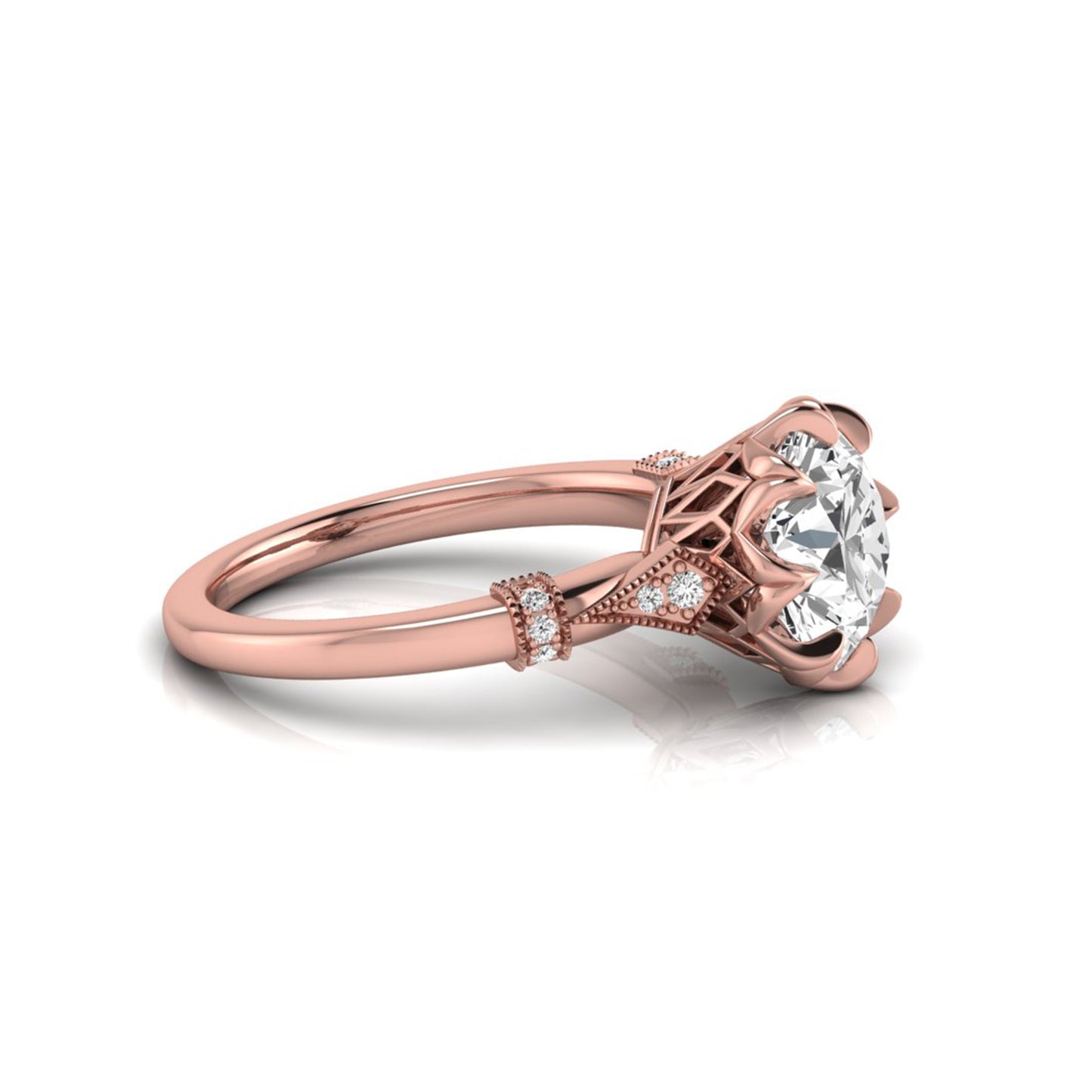 Floral Inspired Round Cut Lab Grown Diamond Engagement Ring