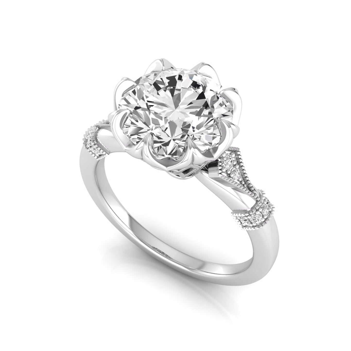 Floral Inspired Round Cut Lab Grown Diamond Engagement Ring
