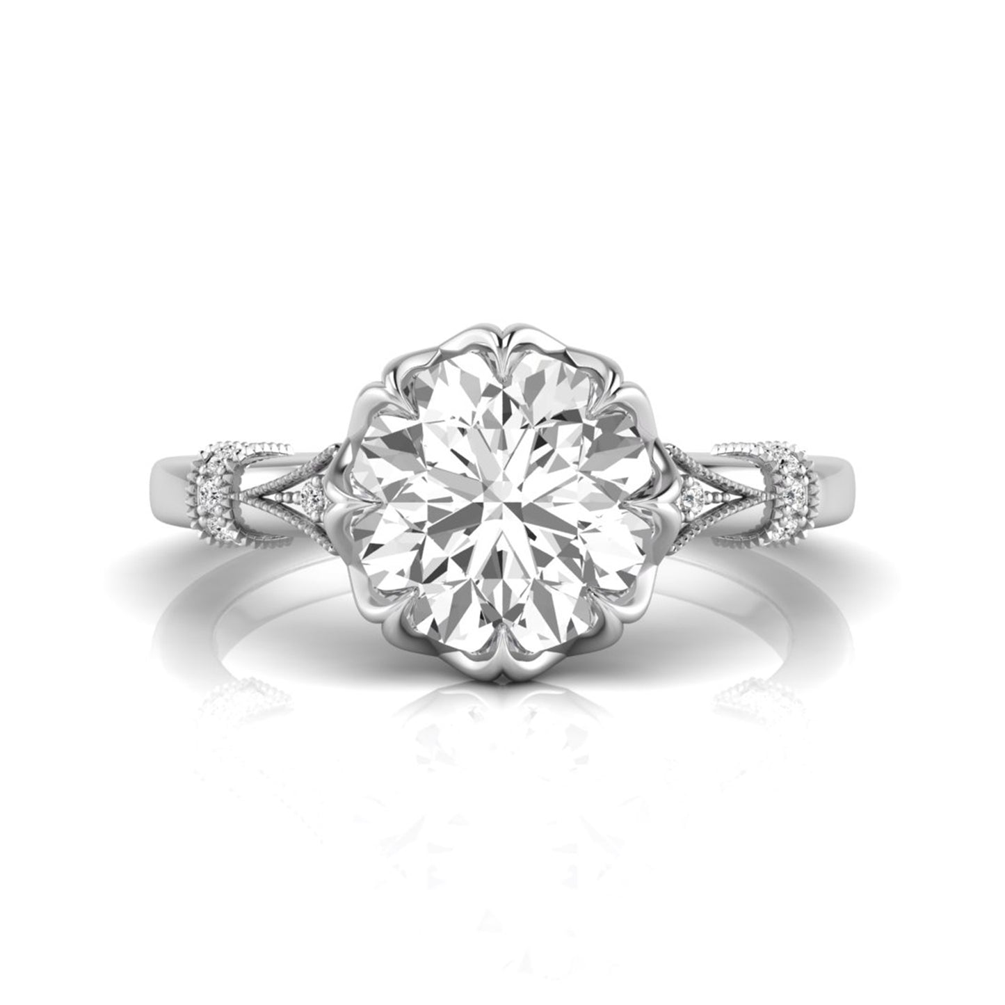 Floral Inspired Round Cut Lab Grown Diamond Engagement Ring