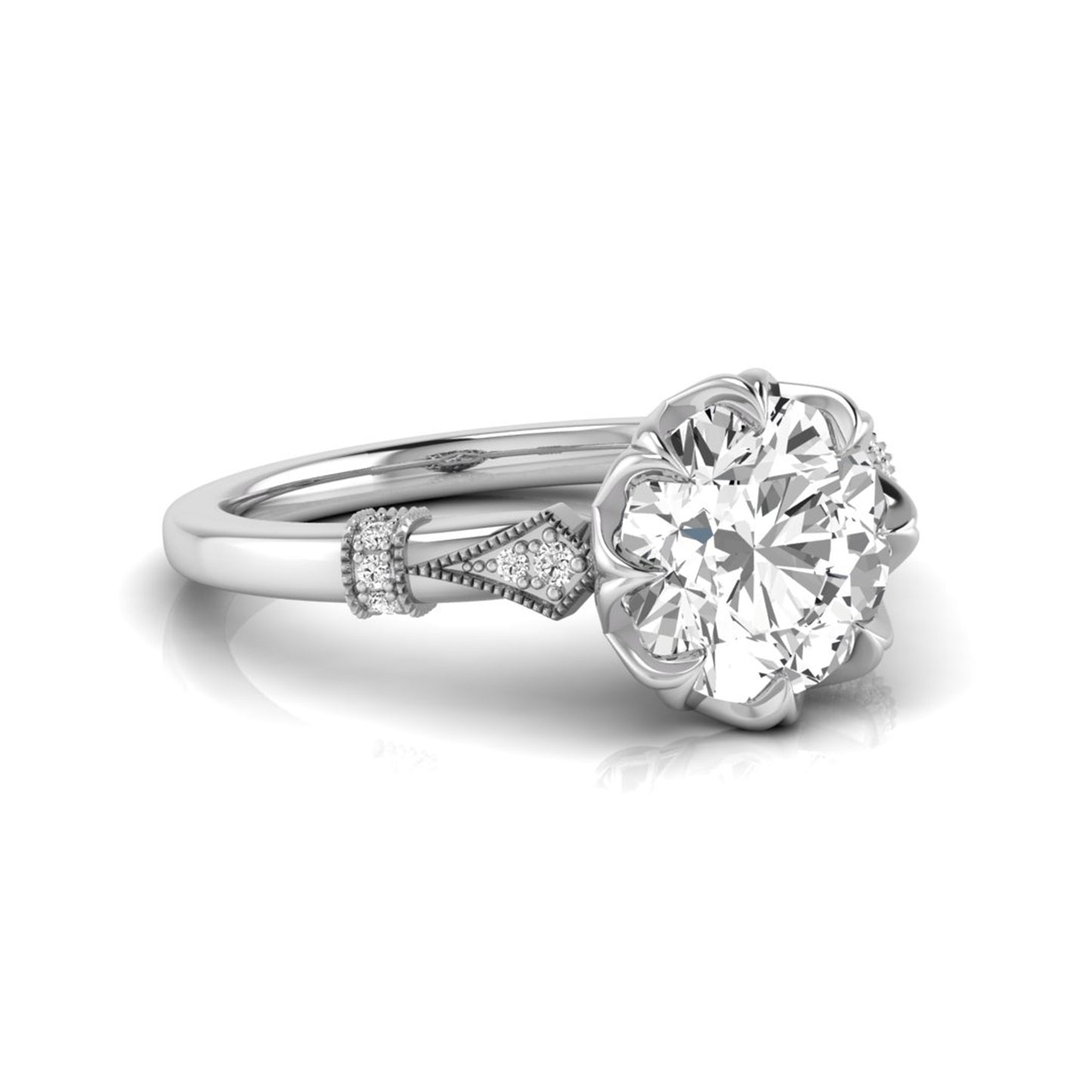 Floral Inspired Round Cut Lab Grown Diamond Engagement Ring