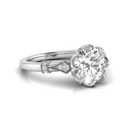 Floral Inspired Round Cut Lab Grown Diamond Engagement Ring