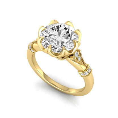 Floral Inspired Round Cut Lab Grown Diamond Engagement Ring