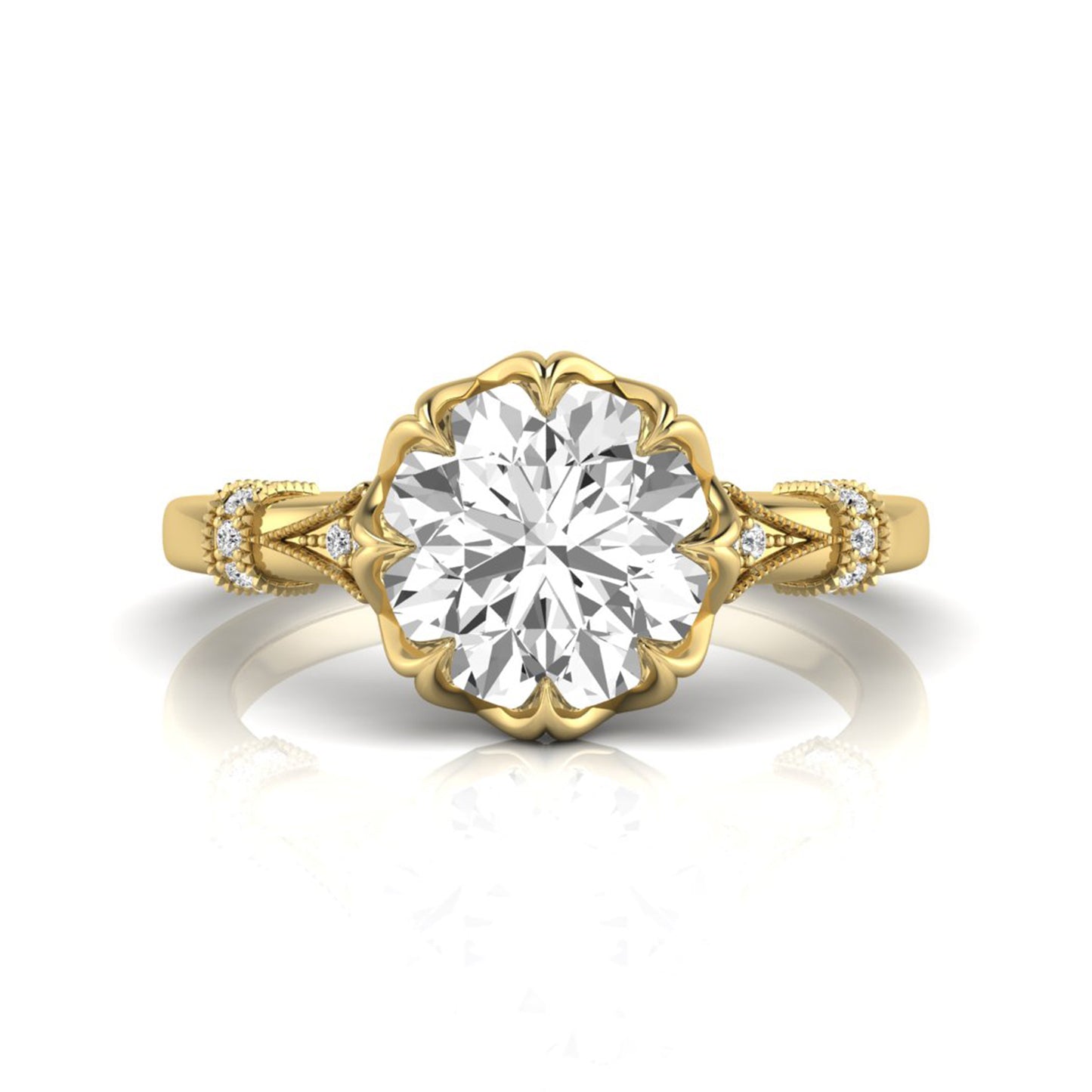 Floral Inspired Round Cut Lab Grown Diamond Engagement Ring