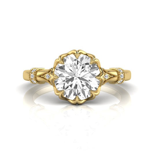 Floral Inspired Round Cut Lab Grown Diamond Engagement Ring