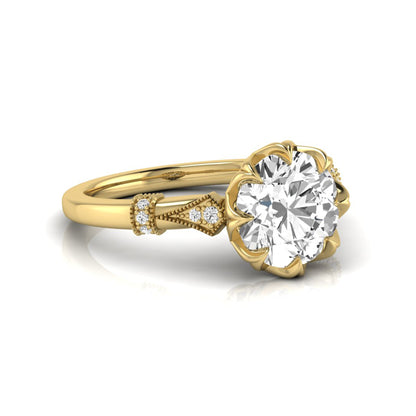 Floral Inspired Round Cut Lab Grown Diamond Engagement Ring