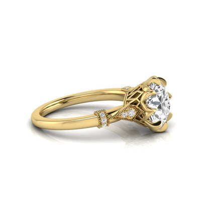 Floral Inspired Round Cut Lab Grown Diamond Engagement Ring