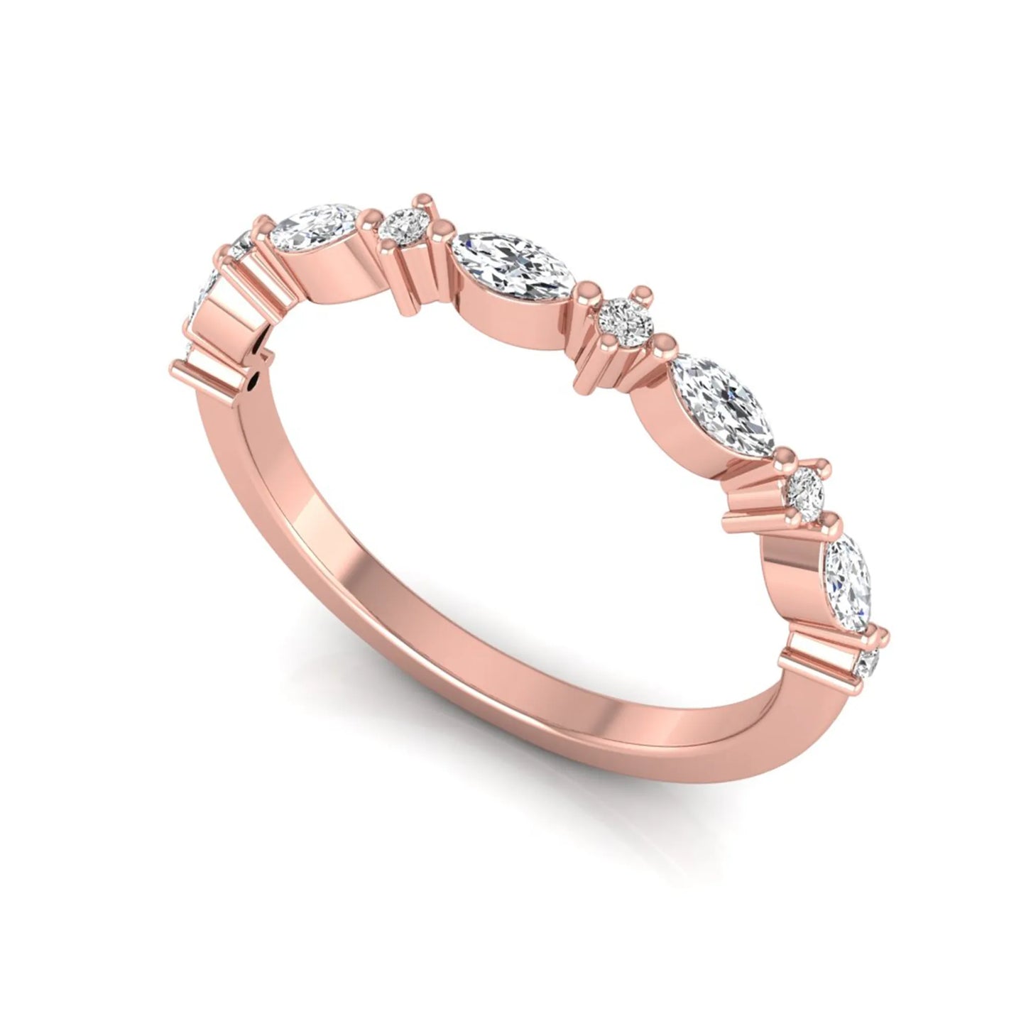 Marquise & Round Lab Grown Diamond Half Eternity Wedding Band