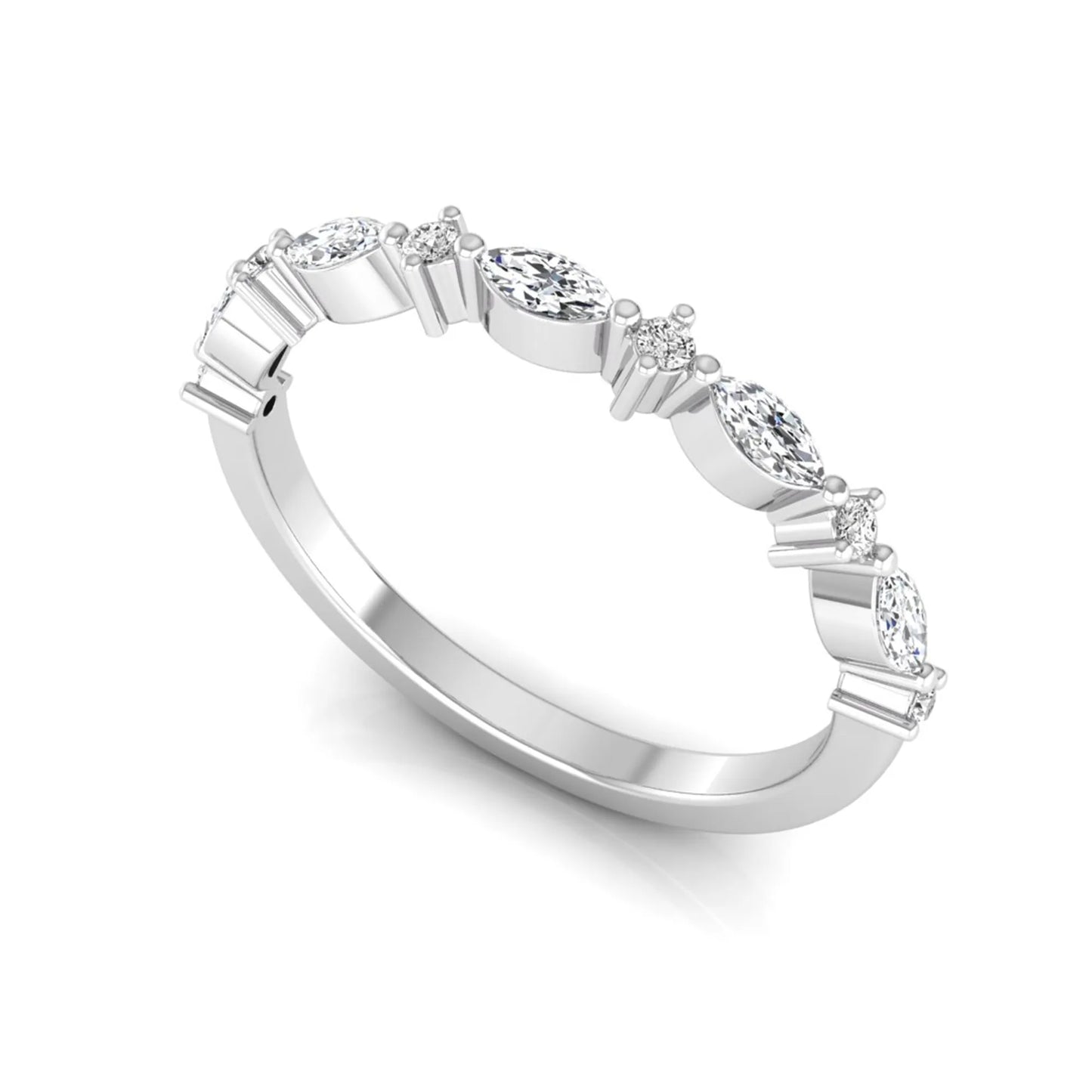 Marquise & Round Lab Grown Diamond Half Eternity Wedding Band