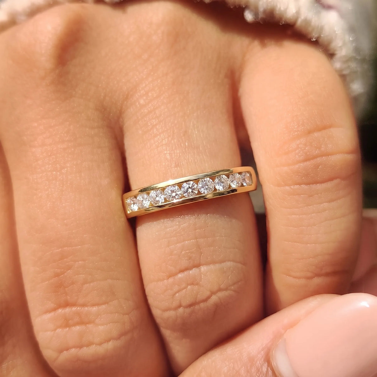 Channel Set Round Lab Grown Diamond Minimalist Half Eternity Wedding Band