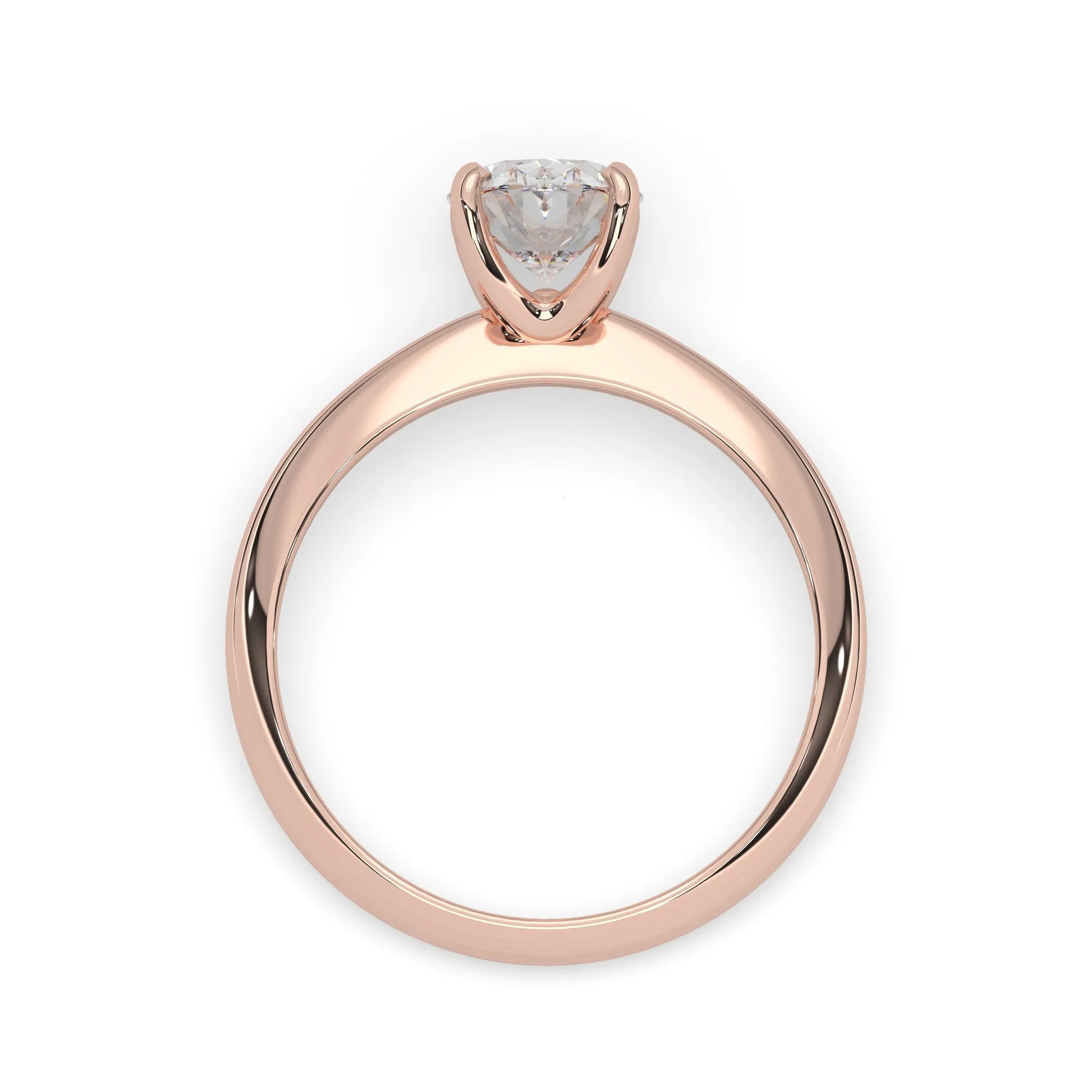 Rose-gold ring with a diamond on a white background