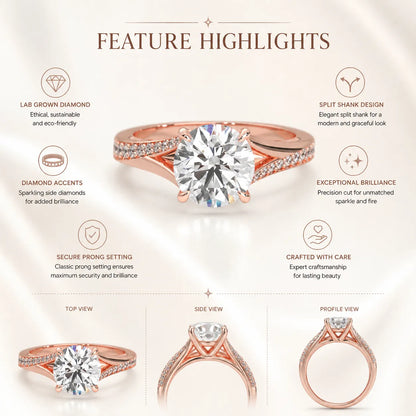 Round Cut Lab Grown Diamond Split Shank Engagement Ring