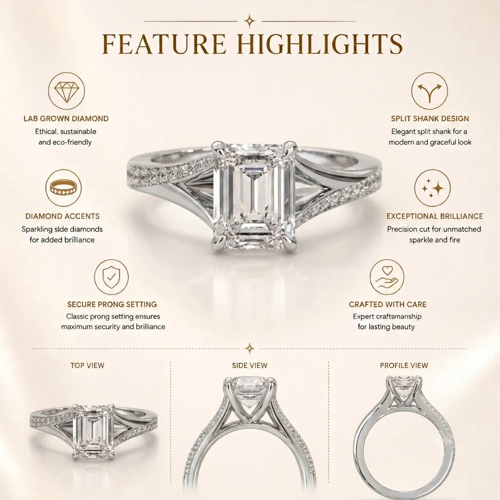 white-gold Diamond ring with feature highlights on a beige background