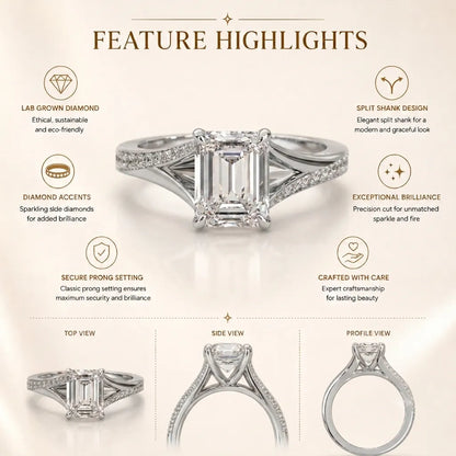 white-gold Diamond ring with feature highlights on a beige background
