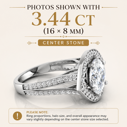 White-gold rose-gold yellow-gold Diamond ring with 3.44 carat center stone on a beige background