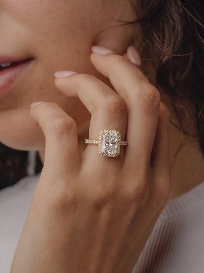 3.5 Carat Radiant Halo Lab Grown Diamond Pave Engagement Ring