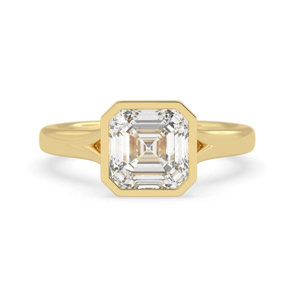 3.00 Carat Bezel Set Asscher Lab Grown Diamond Split Shank Solitaire Engagement Ring
