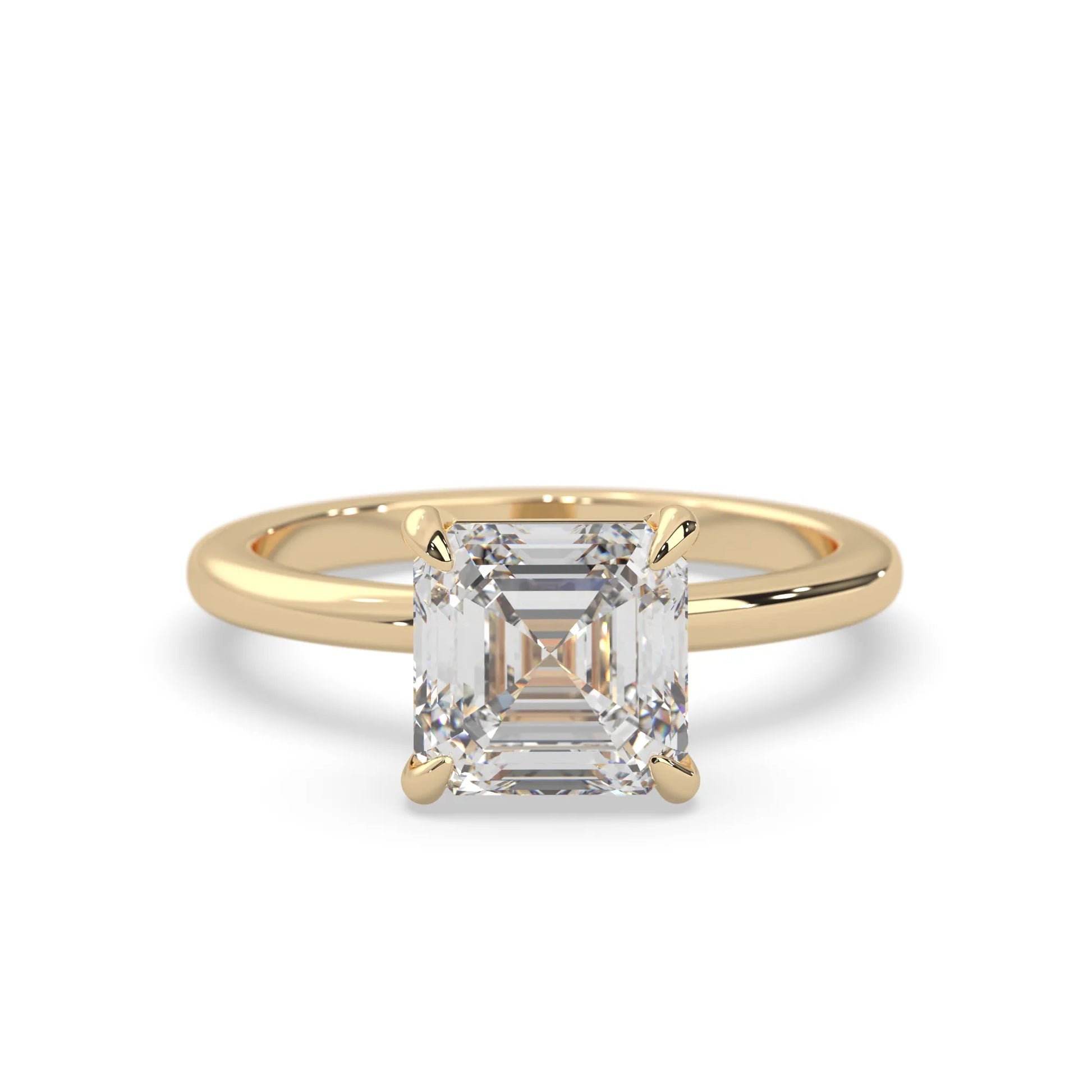 yellow-Gold ring with a large diamond on a white background