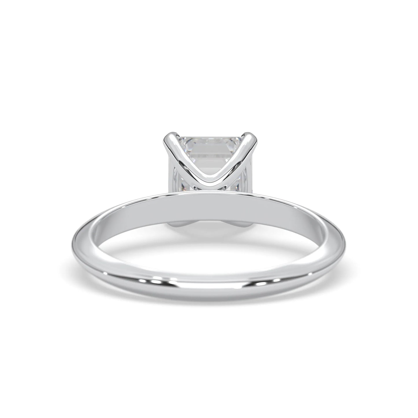 white-gold  ring with a princess-cut diamond on a white background