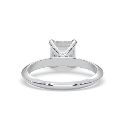 white-gold  ring with a princess-cut diamond on a white background