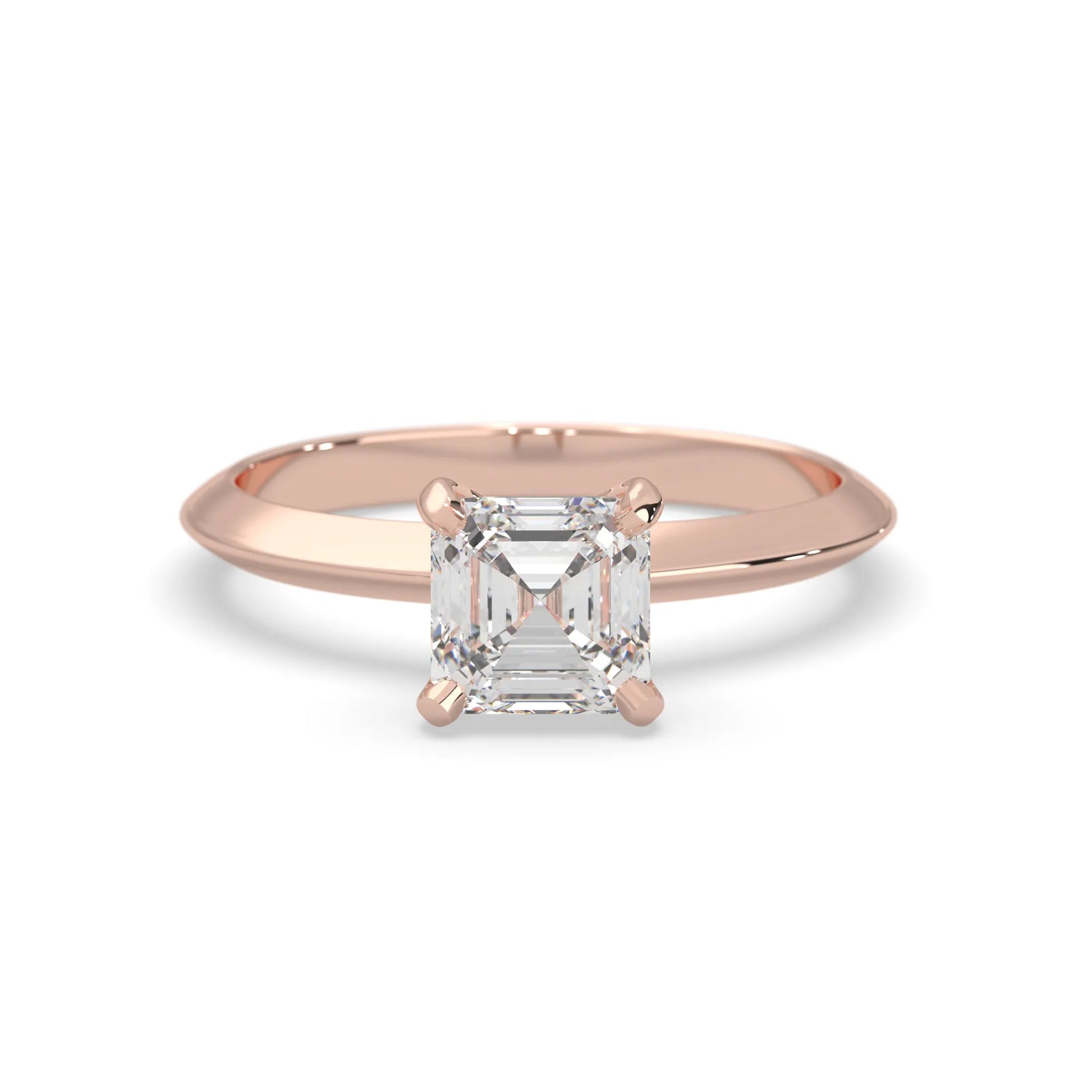 Rose-gold ring with a diamond on a white background