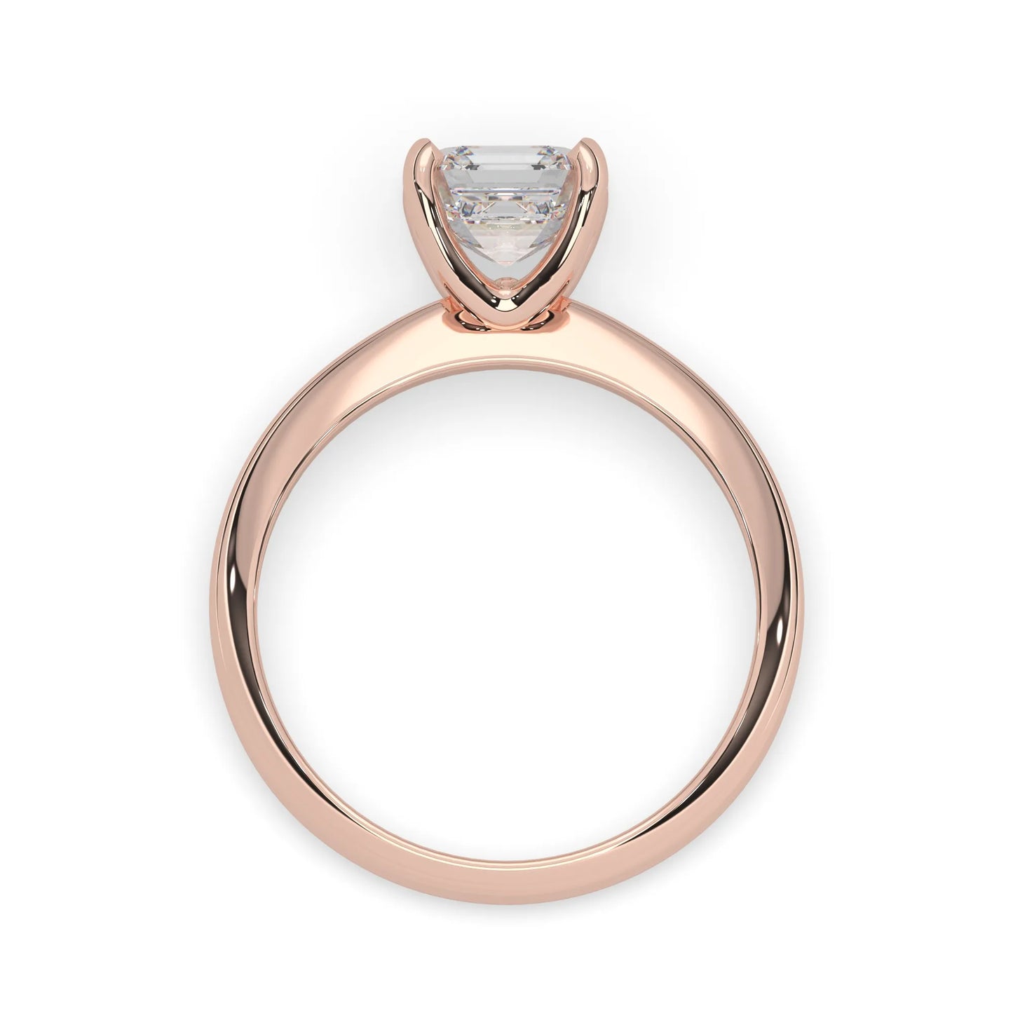 Rose-gold ring with a diamond on a white background