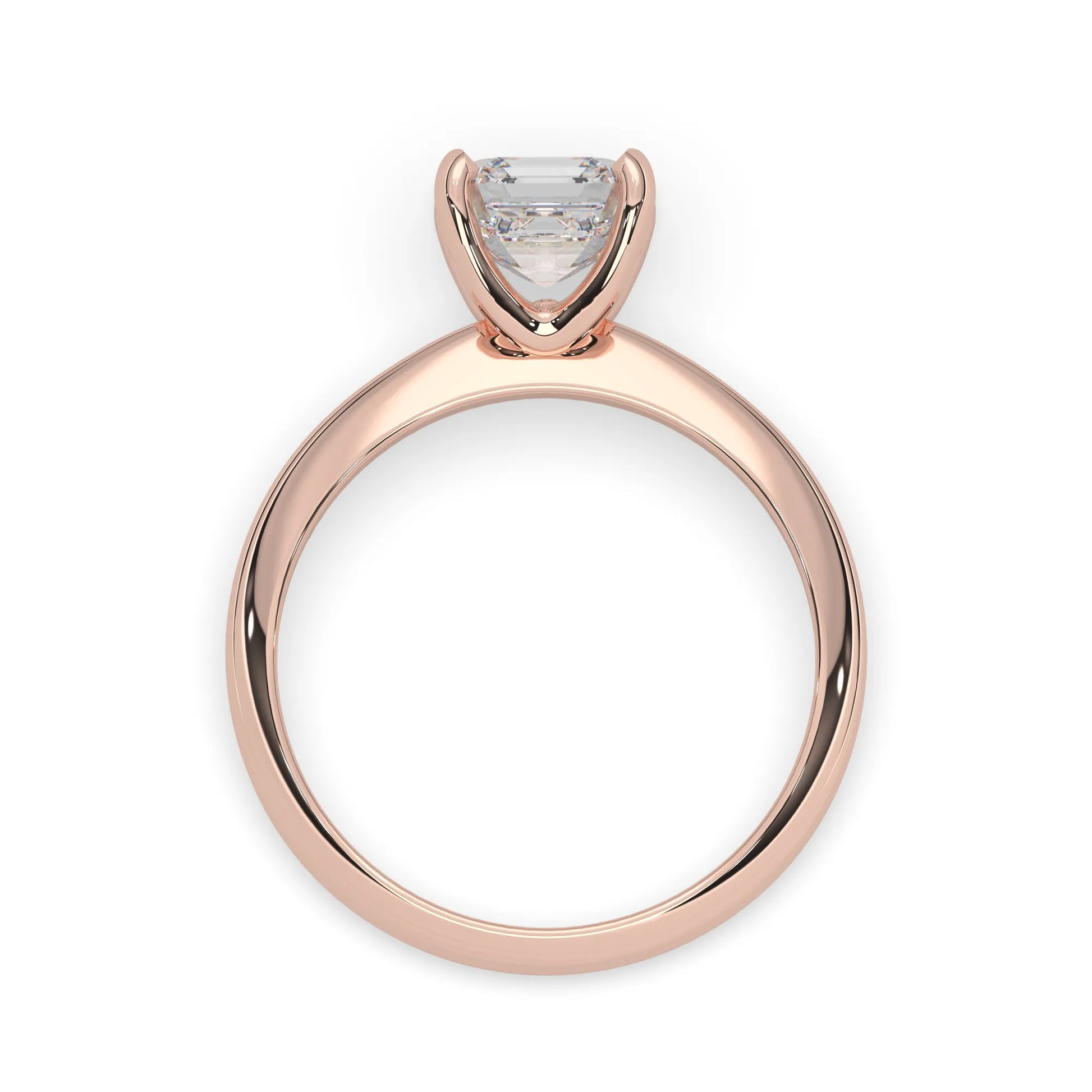 Rose-gold ring with a diamond on a white background