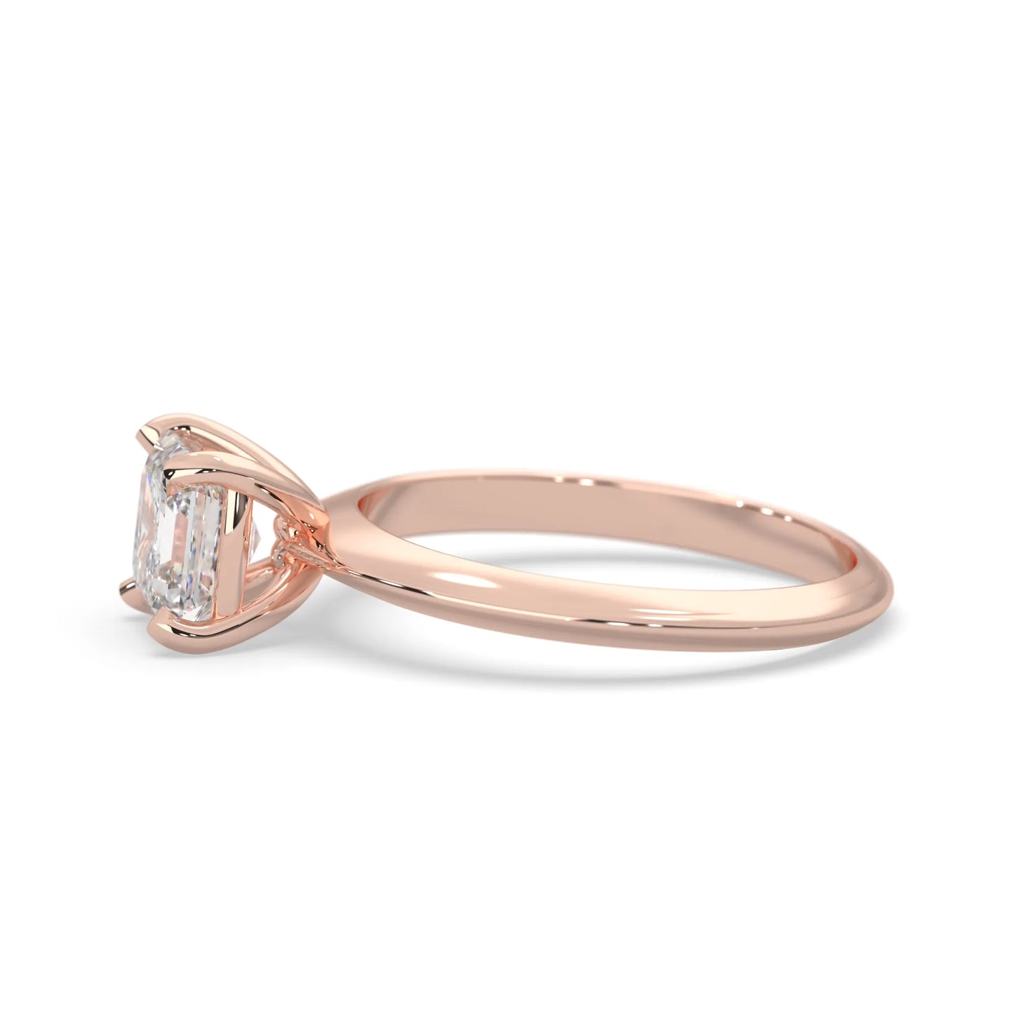 Rose-gold ring with a diamond on a white background
