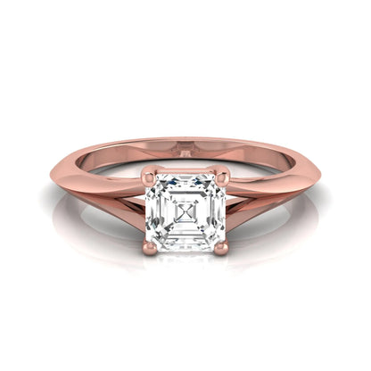 Asscher cut lab grown diamond split shank solitaire engagement ring featuring a 1.24 carat IGI certified center diamond in rose gold.
