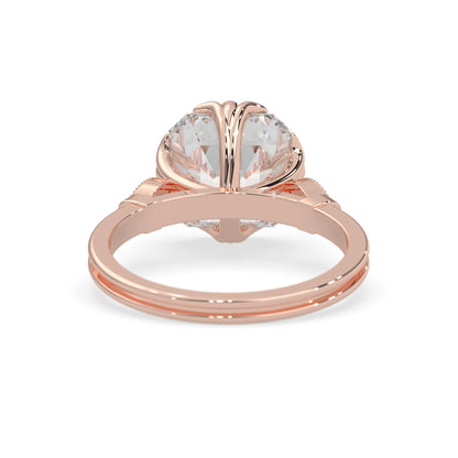 Asscher cut lab grown diamond seven stone pavé engagement ring with round diamond accents and a rose gold-toned metal design