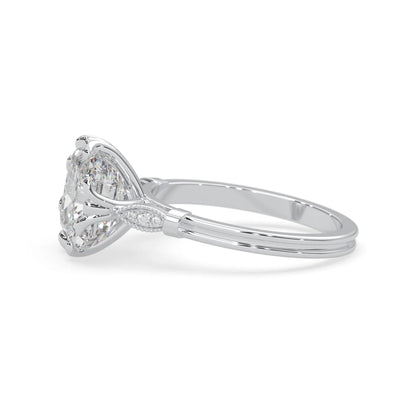 Asscher cut lab grown diamond seven stone pavé engagement ring with round diamond accents and a white gold-toned metal design