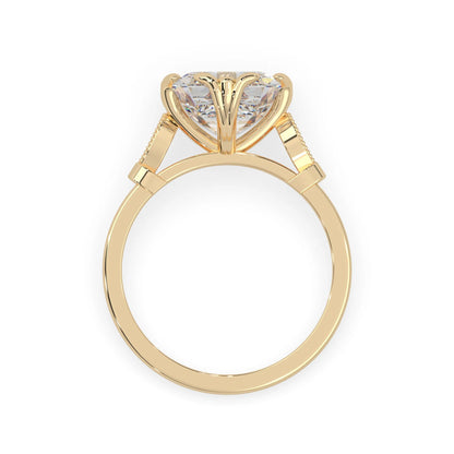 Asscher cut lab grown diamond seven stone pavé engagement ring with round diamond accents and a yellow gold-toned metal design