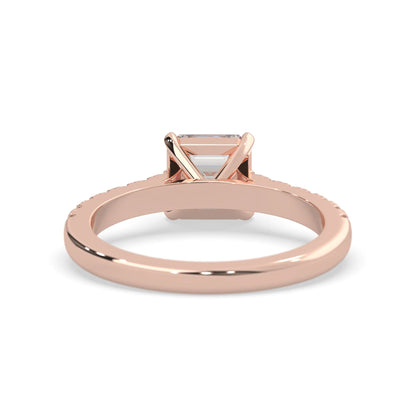 asscher cut lab grown diamond prong set engagement ring with pavé band and rose gold  metal tone design