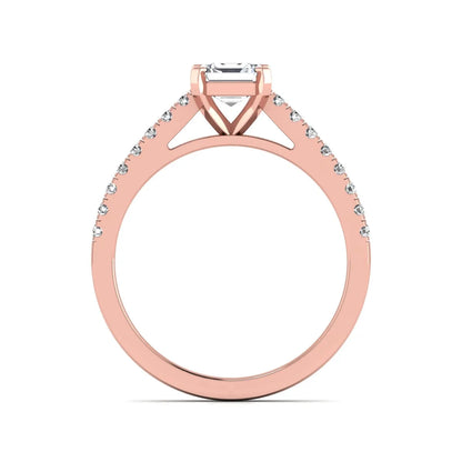 Asscher cut lab grown diamond solitaire engagement ring featuring a four-prong center diamond with a pavé-set round diamond band in a rose gold finish.