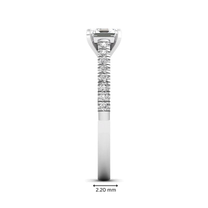 Asscher cut lab grown diamond solitaire engagement ring featuring a four-prong center diamond with a pavé-set round diamond band in a white gold finish.